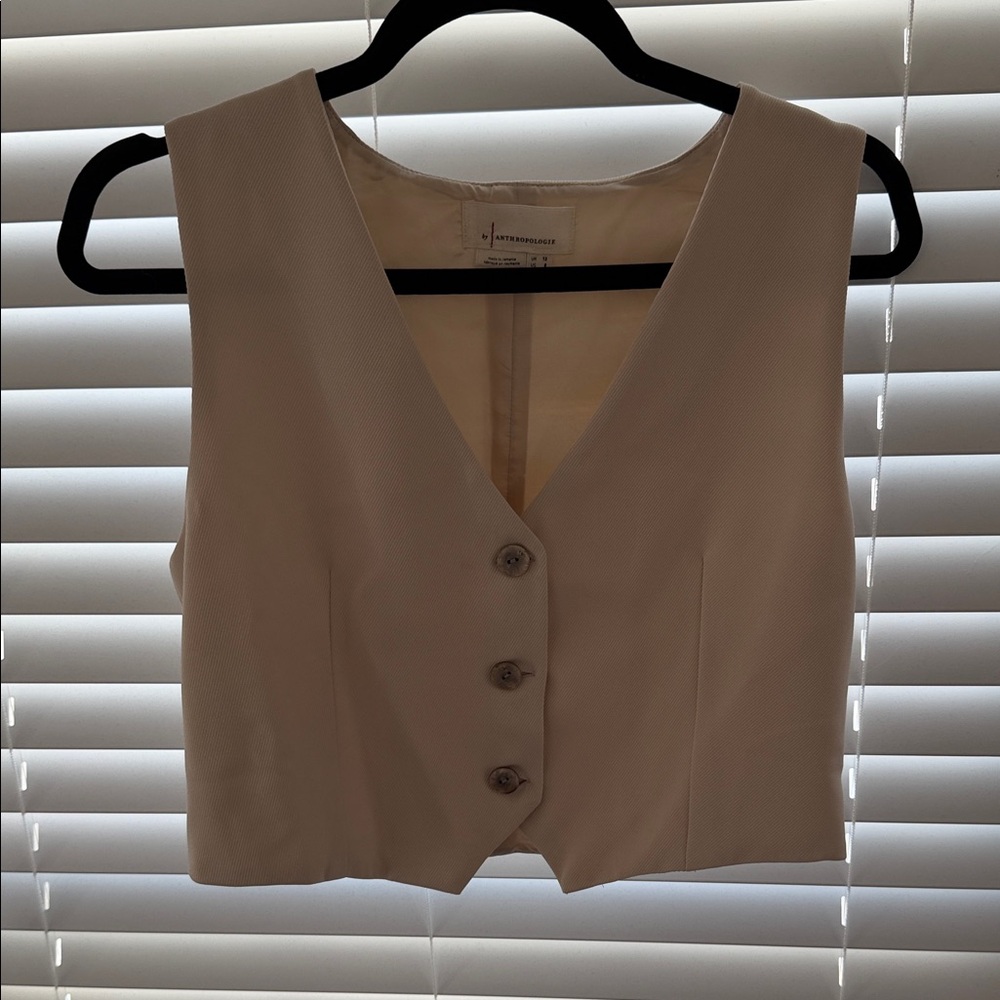 Anthropologie Cream Button-Up Vest